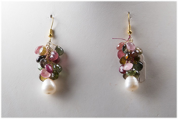 Tourmaline tear drop earrings with baroque pearl
