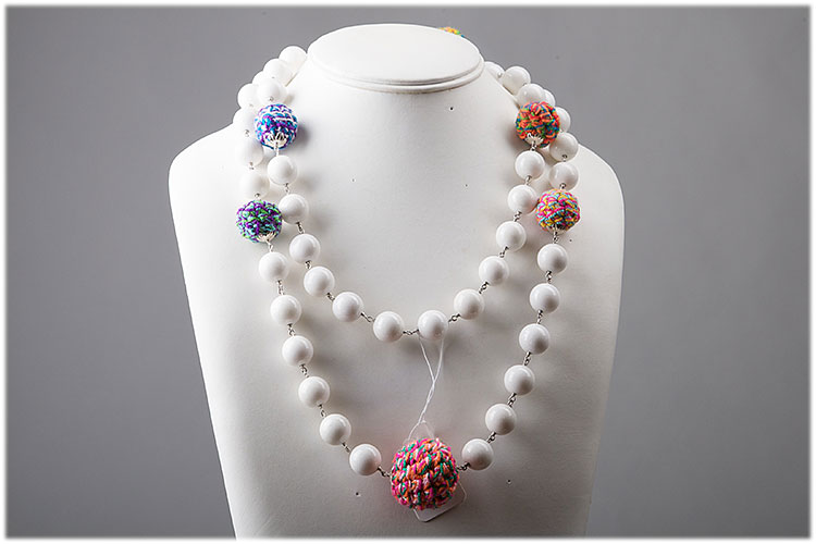 Long dyed white turquoise necklace with colored wool beads