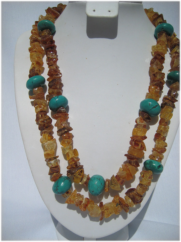 Rustic amber and turquoise necklace